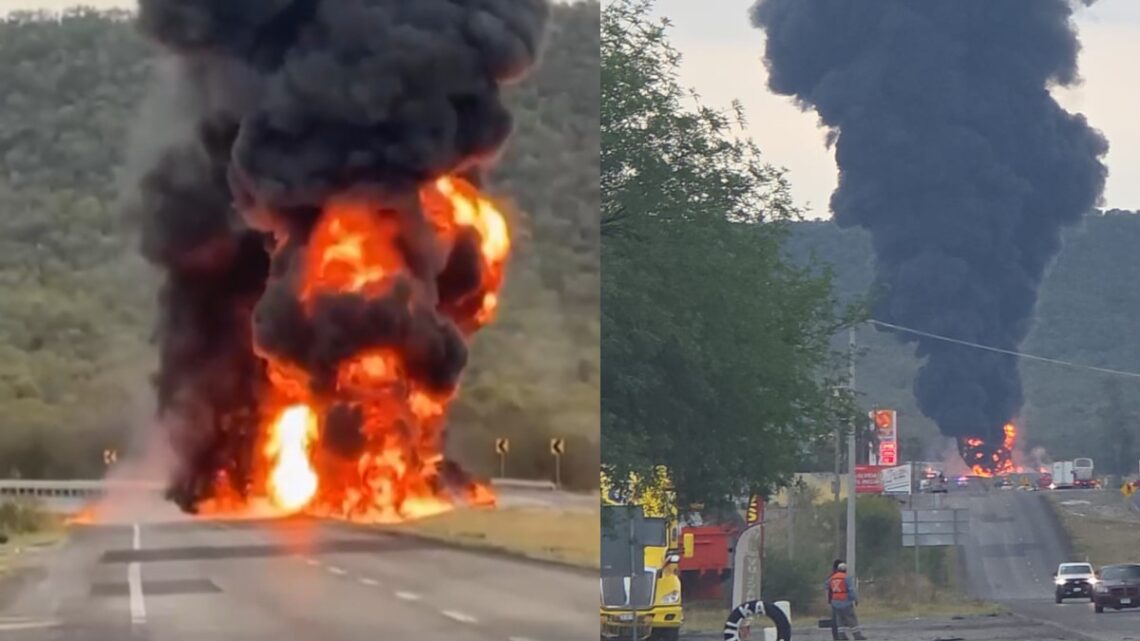 Incidente en Montemorelos, una pipa volcó y se incendió, movilizando cuerpos de emergencia en la Carretera Nacional.